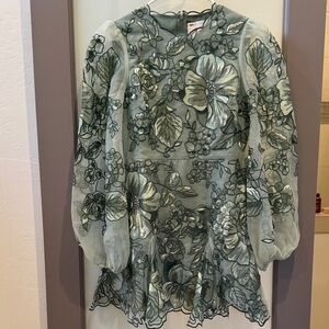 ASOS EDITION organza embroidered cutwork detail waisted dress-sage green Size 6